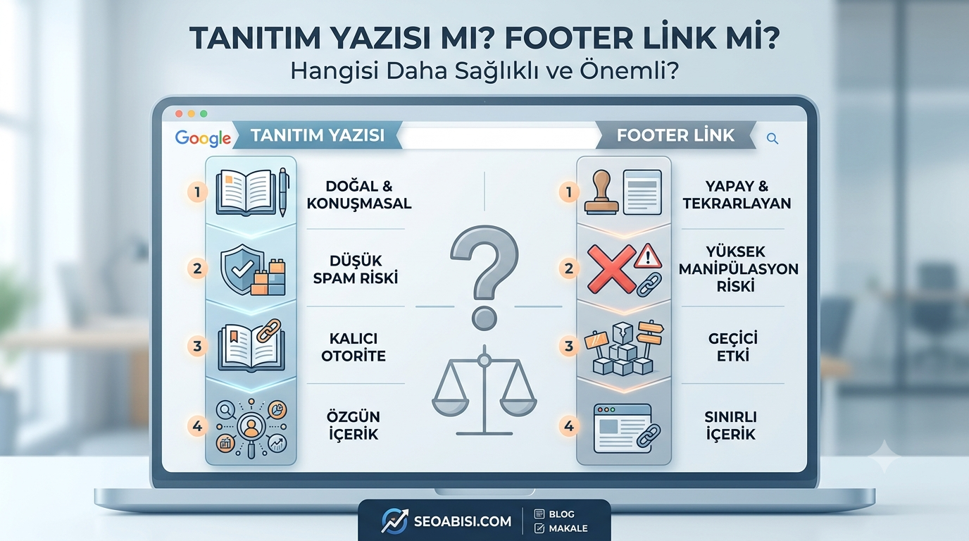 Google’da Kalıcı Yükselişin Sırrı: Tanıtım Yazısı vs. Footer Link Kıyaslaması